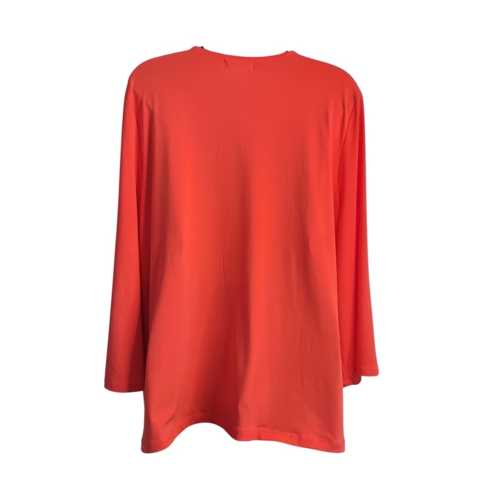 Liz Claiborne Blouse Career Woman's Coral Red 3/4 Sleeve V-Neck Stretch Sz XXL - Picture 2 of 8